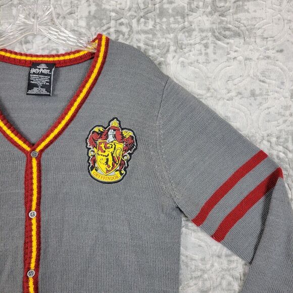 Wizarding World Harry Potter Sweater Adult Medium Gray Gryffindor Cardigan - Picture 5 of 13
